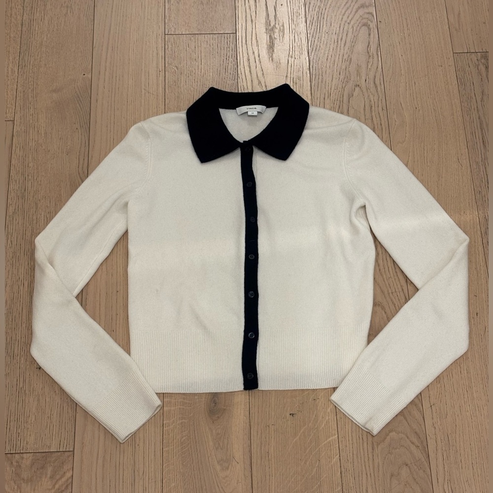 Vince Cashmere Cream and Black Cardigan Sweater